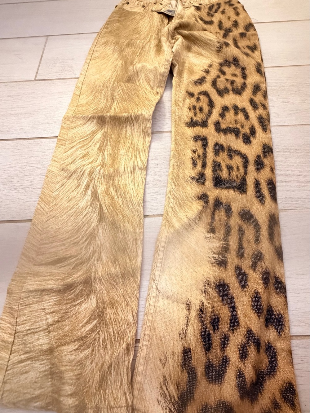 Roberto Cavalli Leopard-Print Flare Jeans in Tan and Black